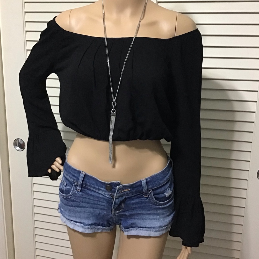 Black Off The Shoulder Tops Bell Sleeve